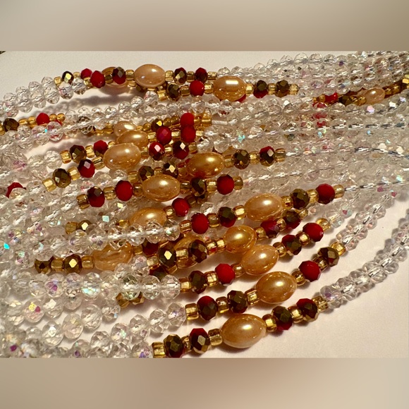WaistFullofBeads 📿 Jewelry - “RUBY” Advanced Elegant Iridescent Clear, Gold & Red Waistbeads 3rd Stage tie on
